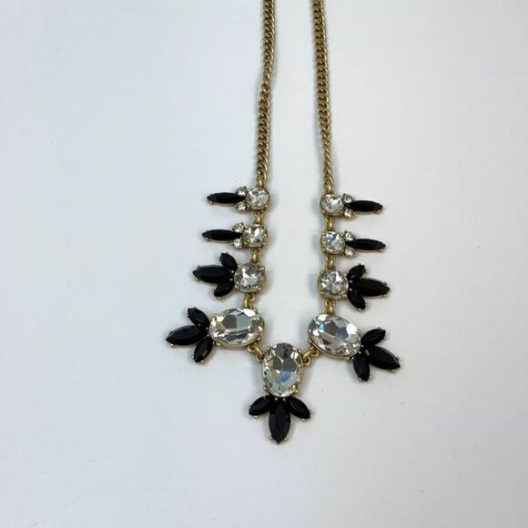 Designer J. Crew Gold-Tone Black Rhinestone Curb Link Statement Necklace - Picture 2 of 4
